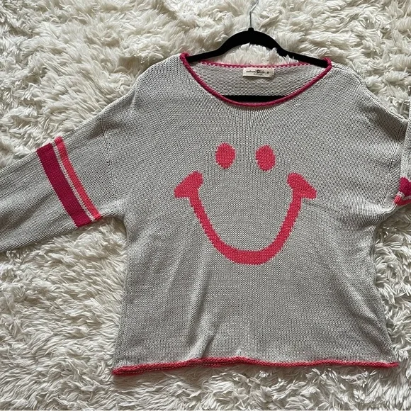 Natural Life Smiley Face Gray Knit Sweater Boho Cozy Oversized Pullover Medium - Picture 8 of 8